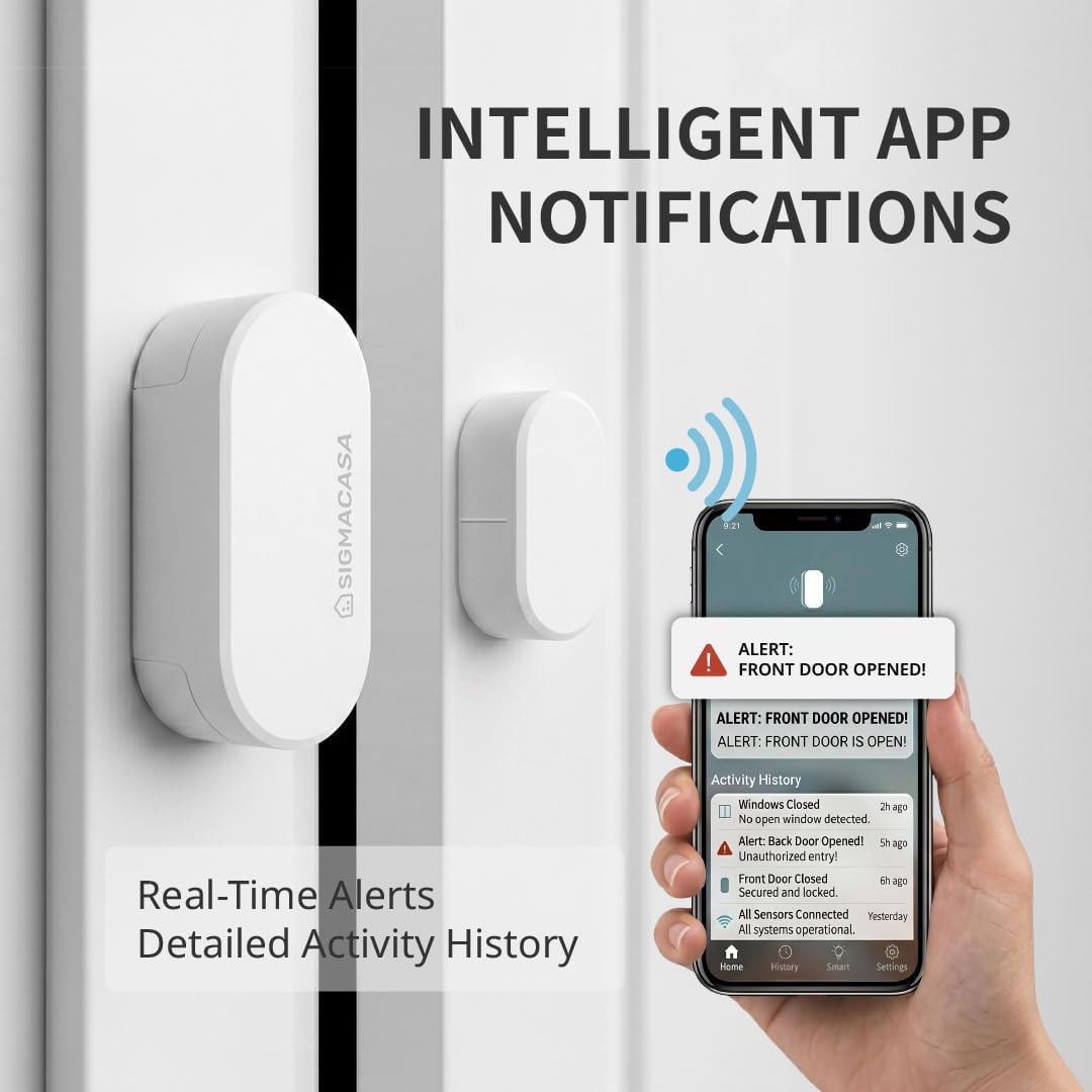 Matter Smart Door and Window Sensor, Thread Contact Sensor for Home Security & Automation, Works with Apple Home, Alexa, Google Home, and SmartThings, App Remote Monitoring