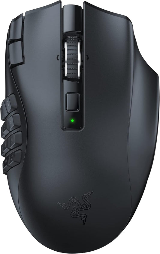 Razer Naga V2 HyperSpeed Wireless MMO Gaming Mouse, 400 Hr Battery, Black | 19 Programmable Buttons, HyperScroll Technology, Focus Pro 30K Optical Sensor, Mechanical Mouse Switches Gen-2