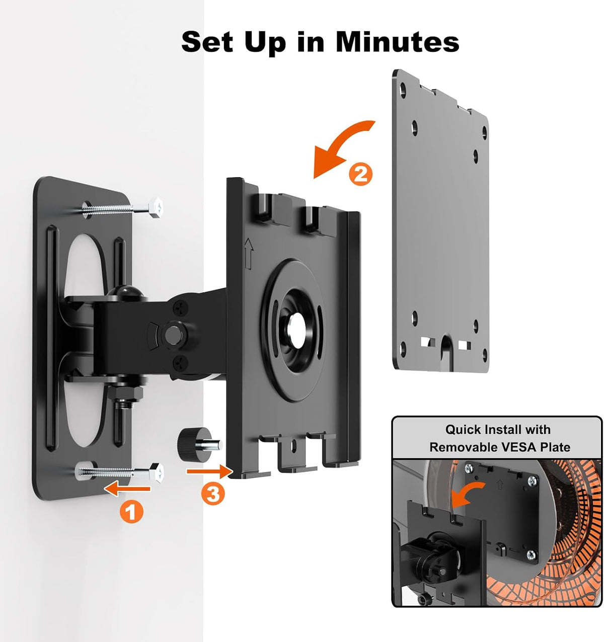 Monitor Wall Mount for 17–49 Inch inch Flat/Curved Ultrawide Screens | Heavy Duty Up to 44 lbs,Full Motion,Quick-Release VESA Plate,VESA 75/100 mm,Black