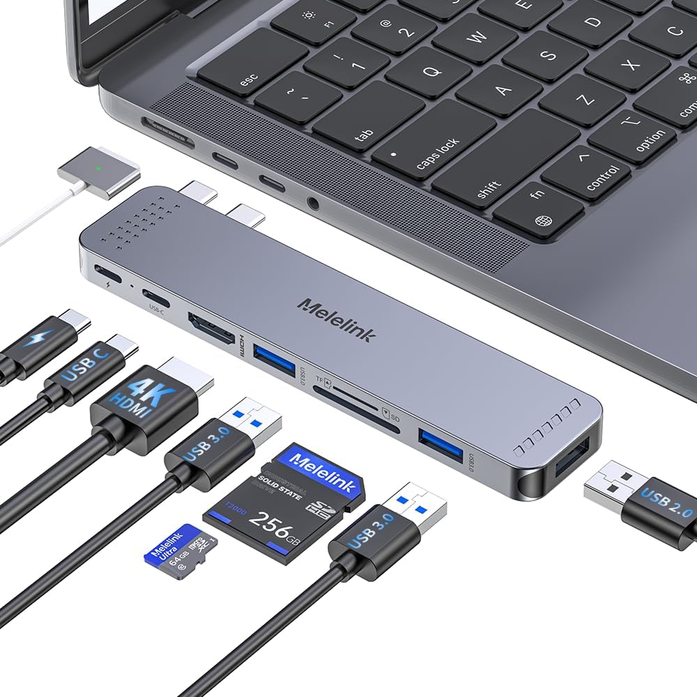 USB C Hub Adapter for MacBook Pro/Air M5 M4 M3 M2 M1 2026-2018 13" 15" 16", Mac Multiport Adapter, 8 in 2 MacBook Accessories Dongle with HDMI 4K@60hz, Thunderbolt, USB C&A Data Ports, SD Card Reader