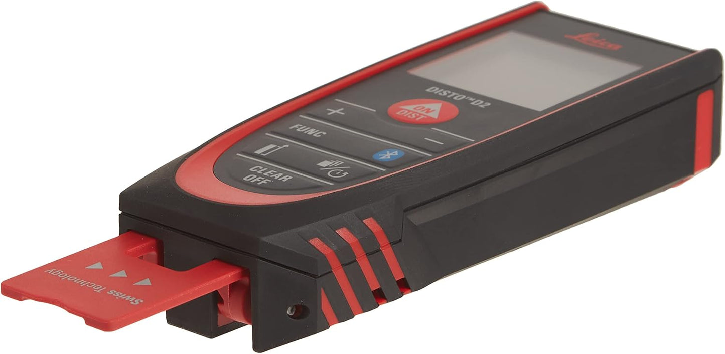Leica Geosystems DISTO D2 New 330ft Laser Distance Measure with Bluetooth 4.0, Black/Red, 1.7 x 1 x 4.6 inches | Bluetooth 4.0