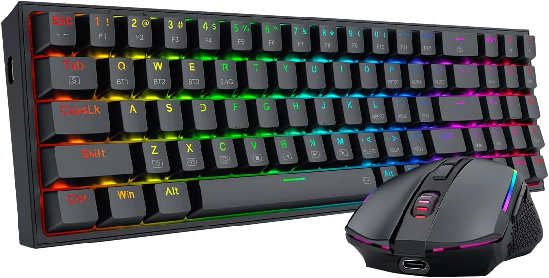 Redragon S136 Combo, K628 PRO 75% Wireless Gaming Keyboard + 7200 DPI Mouse | 78-Key Dedicated Arrow & Numpad, 0-Delay Tri-Mode Both Devices, Swap-Ready Socket, Shared Dongle, M693 5 on-board CPI Mice