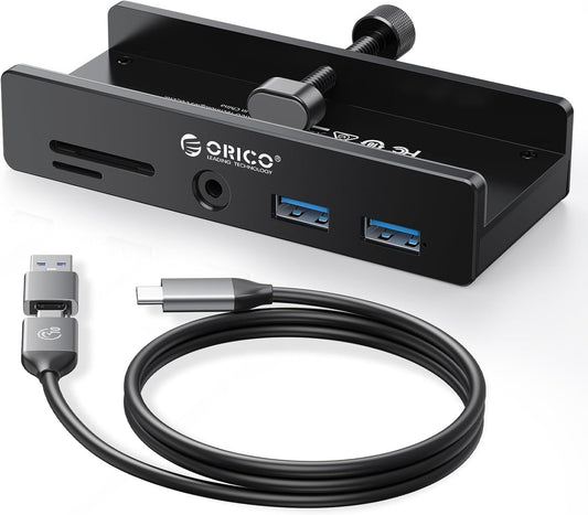 ORICO USB Hub 3.0, 5 Ports Clamp USB Hub with Extra Power Port