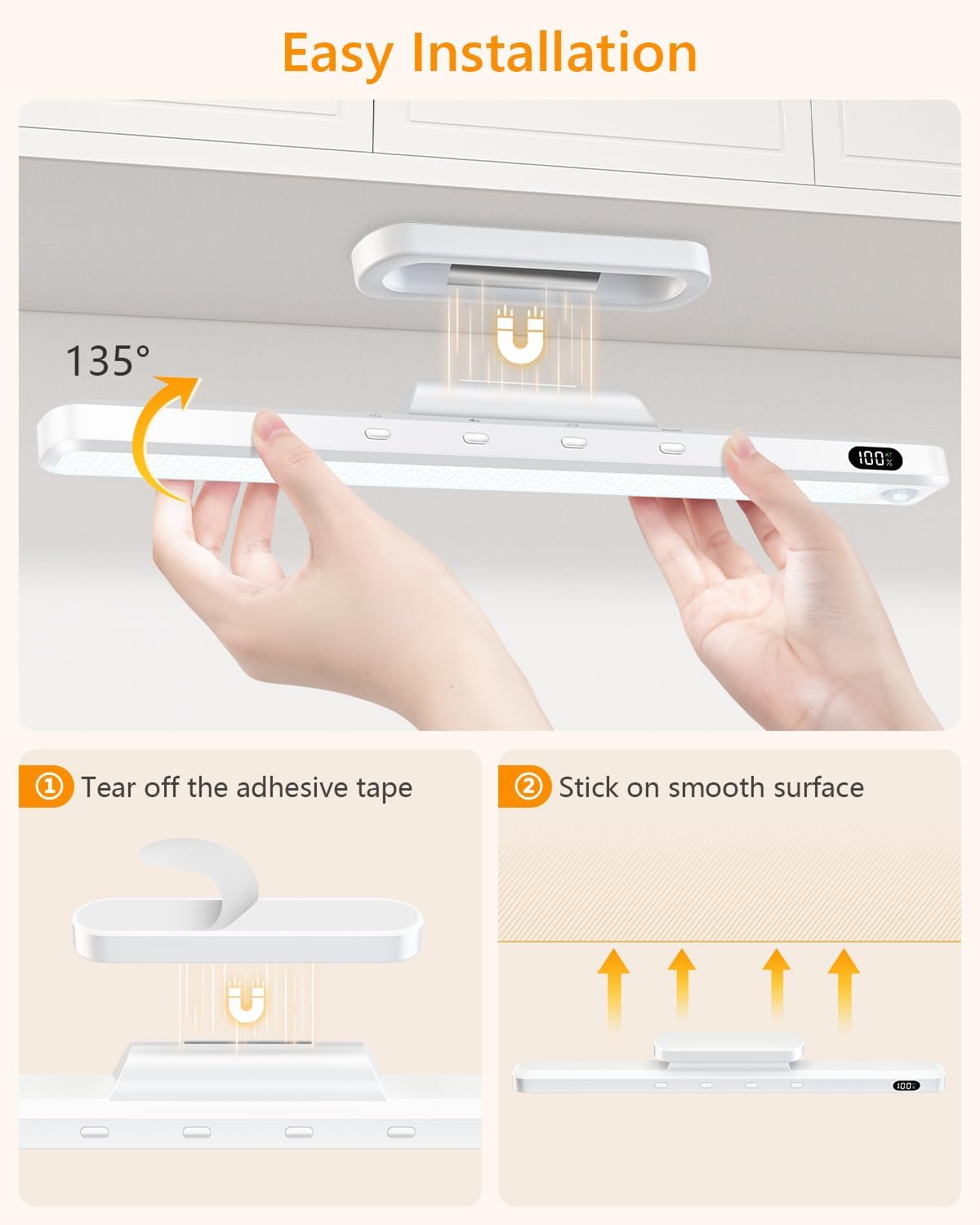 WILLED 3W Motion Sensor Rechargeable Light Bar with Remote, Eye-Care Under Cabinet Lights with Battery Level Display, Vanity Lights for Mirror, Led Light Bar for Cabinet, Closet, Desk and Bathroom