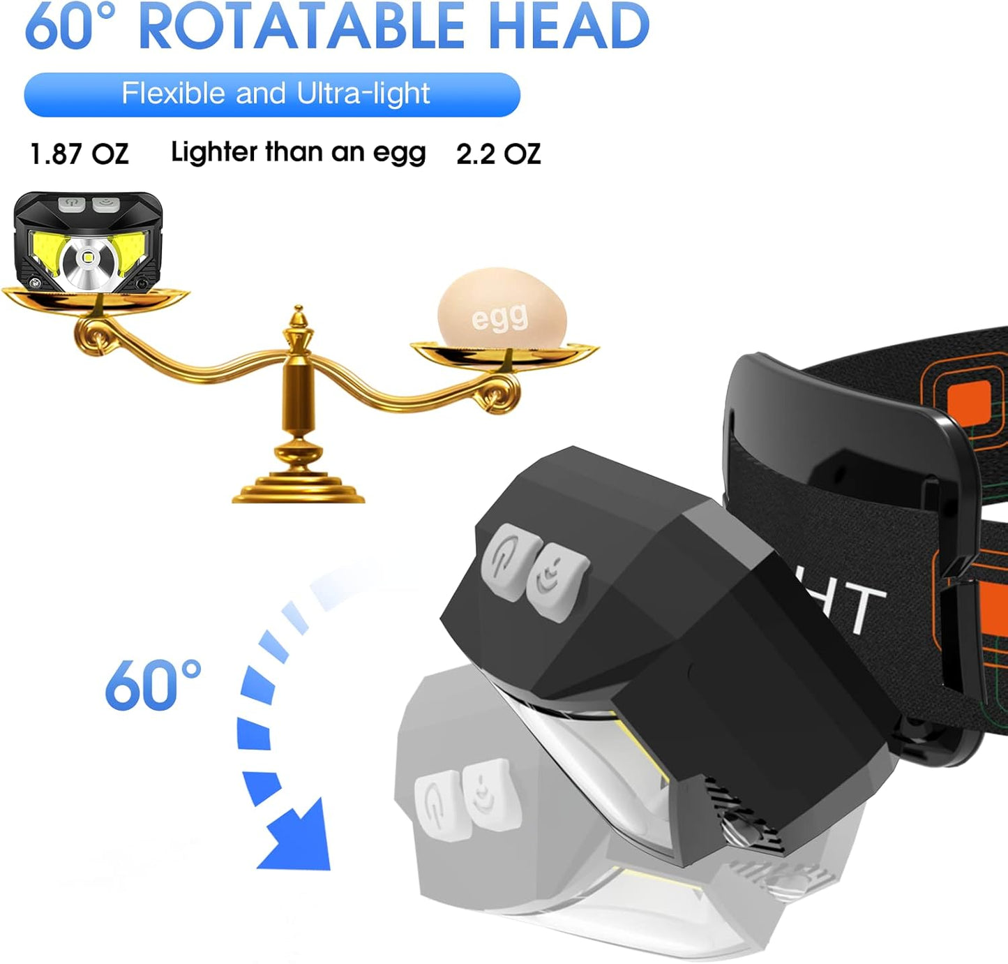 LHKNL Headlamp Flashlight, Lumen Bright Head Lamps LED Rechargeable Camping | Ultra-Light, with White Red Light, 2-Pack Waterproof Motion Sensor Headlight, 8 Modes for Outdoor Running Hiking Fishing