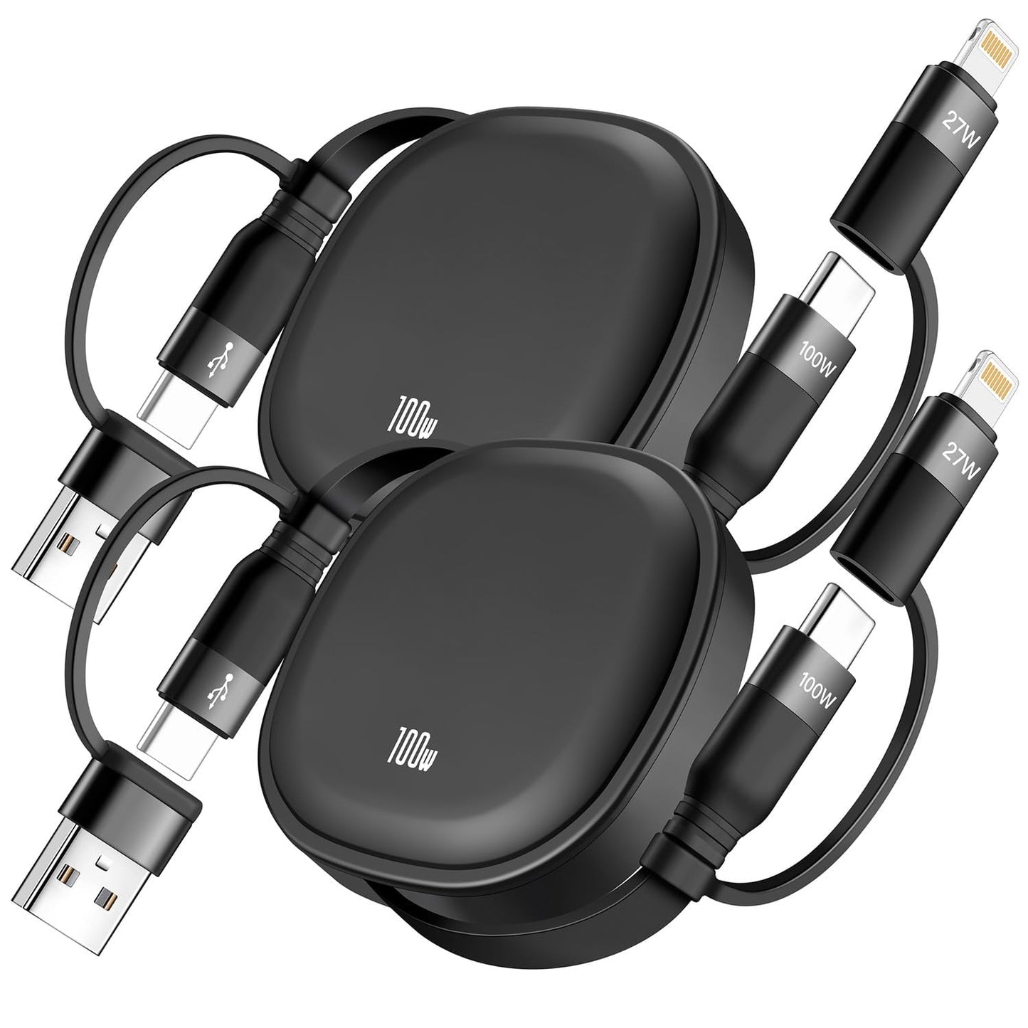 5 in 1 Retractable Cable,100W Multi Charging Cord for Multiple Devices | Adjustable Length Retractable Charger Cable & Phone Holder, USBA/C/Lightning/Micro for iPhone 17-11 Pro/Max, Galaxy, iPad, Ps