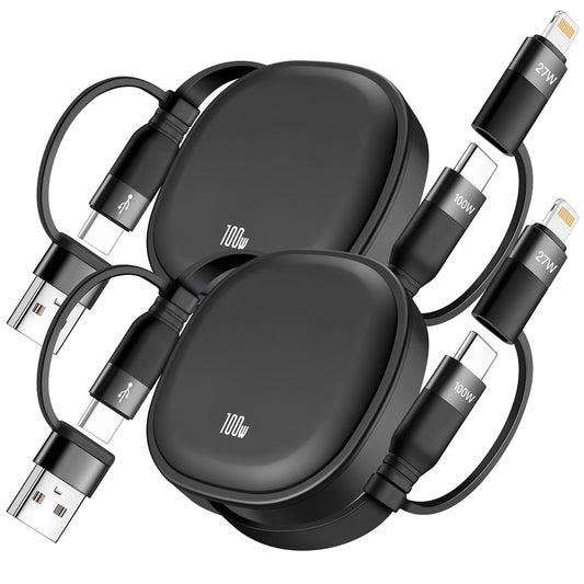 5 in 1 Retractable Cable,100W Multi Charging Cord for Multiple Devices | Adjustable Length Retractable Charger Cable & Phone Holder, USBA/C/Lightning/Micro for iPhone 17-11 Pro/Max, Galaxy, iPad, Ps