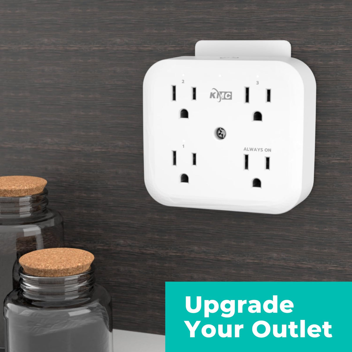 KMC Smart Tap Mini 4-Outlet Wall Mounted Multi Plug Adapter, 3 Independently Controlled Wi-Fi Smart Outlets, Compatible with Alexa & Google Assistant, No Hub Required
