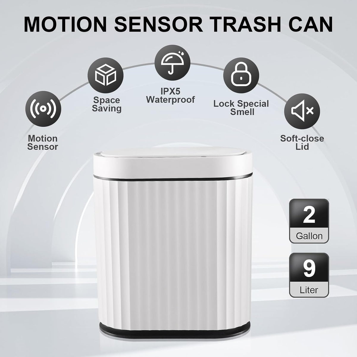 ELPHECO Bathroom Trash Can with Lid, 2 Gallon, Motion Sensor, Black White