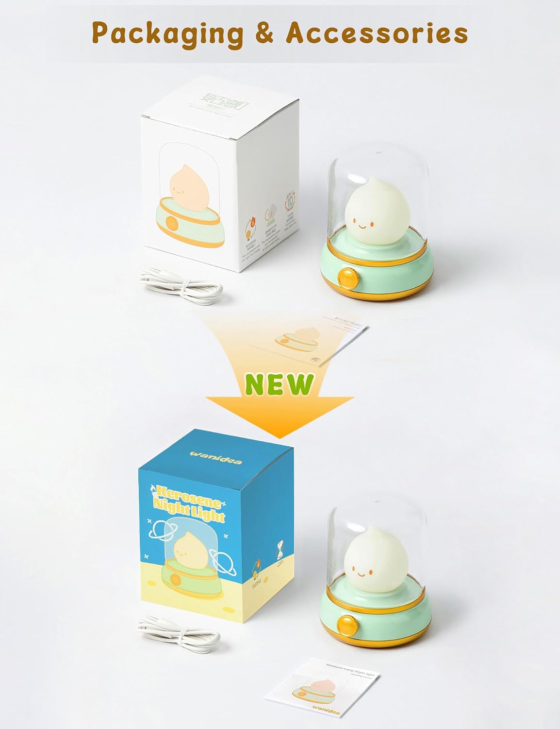 WANIDEA Cute Night Light, Kids Night Light with Batteries, Bedroom Decor | Rechargeable, Stepless Dimming, 15min Delayed Shut-off, Kids' Gifts, Desk Lamp