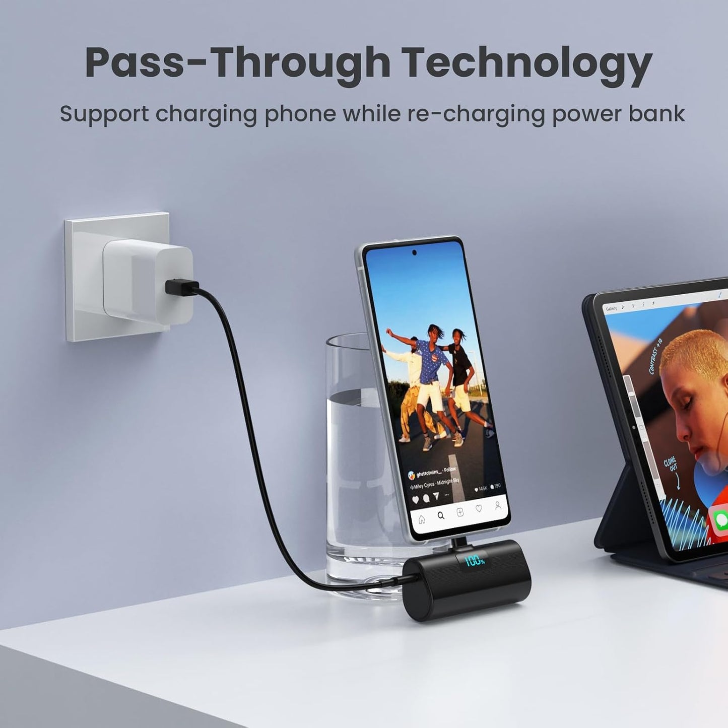 [2-Pack]Portable Charger for iPhone 17/16/15 Series,5200mAh PD USB C Power Bank Built-in USB-C Connector, Battery Pack Compatible with iPhone 17/17 Pro Max/16/15 Series,Galaxy,Android(Black+Purple)