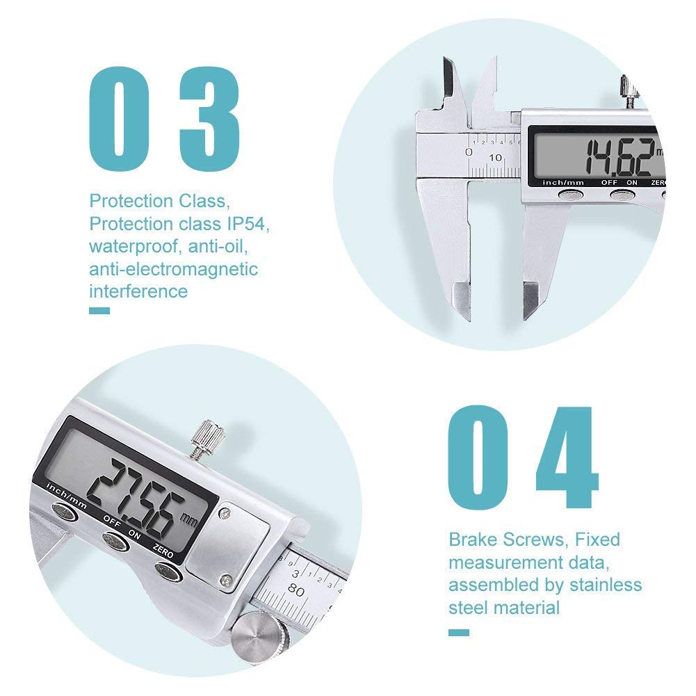 Digital Caliper Measuring Tool, Stainless Steel Vernier Caliper Digital Micrometer with Large LCD Screen, 6 Inch Caliper Tool for DIY/Household, Auto-Off Feature, Inch and Millimeter Conversion