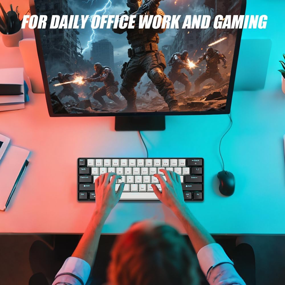 abucow 60% Mechanical Gaming Keyboard Brown Switch Wired Compact Keyboard Anti-Ghosting No-Conflict 61 Swappable keycaps Ergonomic Design for Windows/Mac (Black-White)