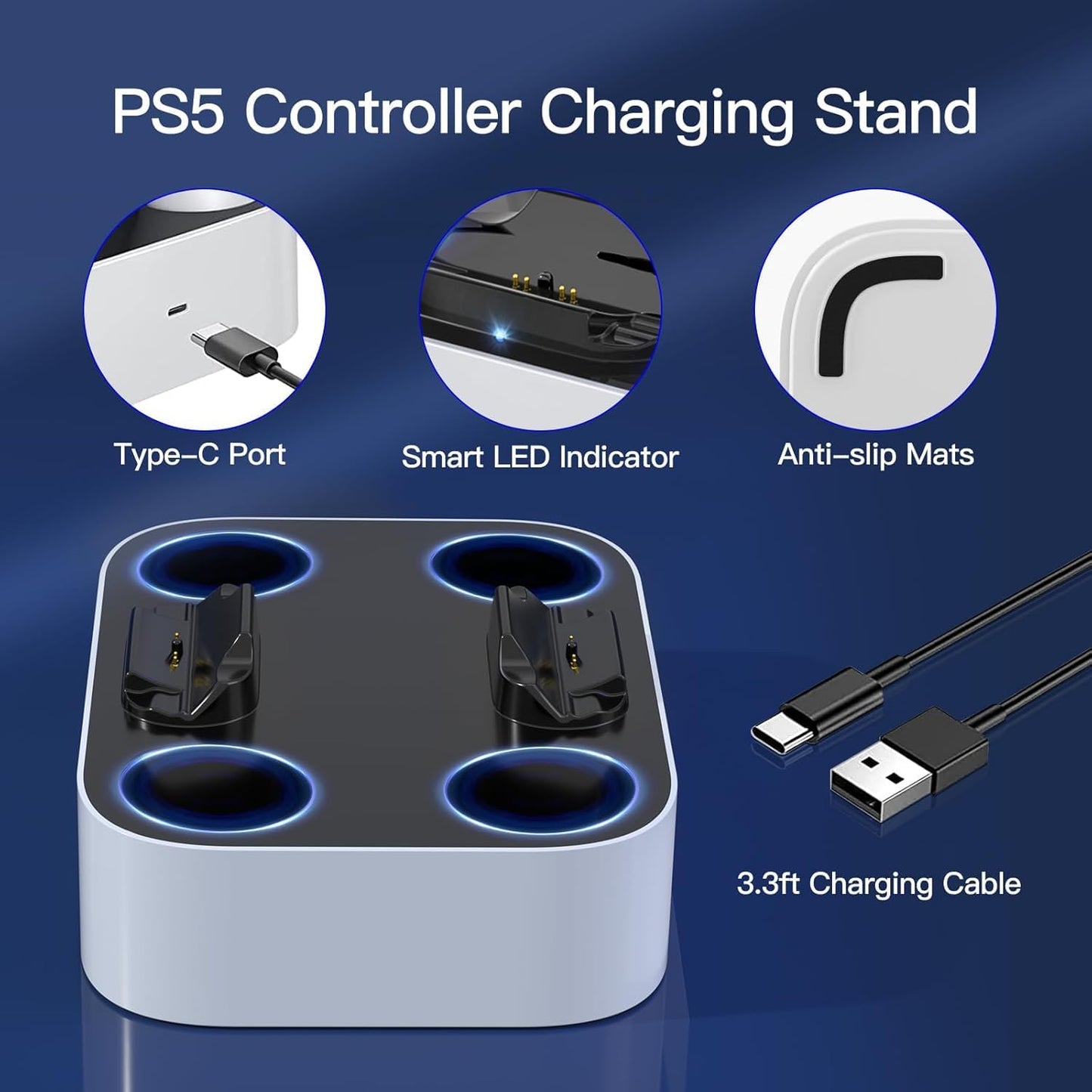 NEWDERY for PS5 Controller Charger Station Compatible with Dualsense Edge | Fast Charging Dock with Led Indicators, Dual Charging Stand for PlayStation 5 & DualSense Edge Controller