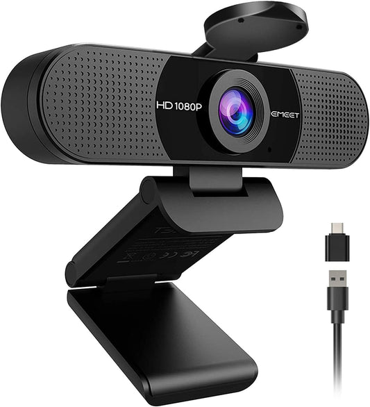 EMEET C960 1080P Webcam with Microphone, 2 Mics, 90° FOV, Computer Camera | USB Type-A & A-to-C Adapter, Fixed Focus, Plug&Play for Zoom/Teams/Facetime/YouTube/Google Meet/Switch 2 Camera, 2025 Version