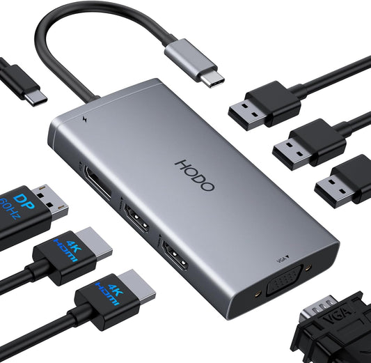 USB C Docking Station Dual Monitor for HP,Laptop Docking Station 3 Monitors | USB C Hub Quad Display USB C Adapter to 4K HDMI+DP+VGA,3USB 2.0,PD,USB C Dock Dongle 8 in 1 Computer Docking Station for Dell