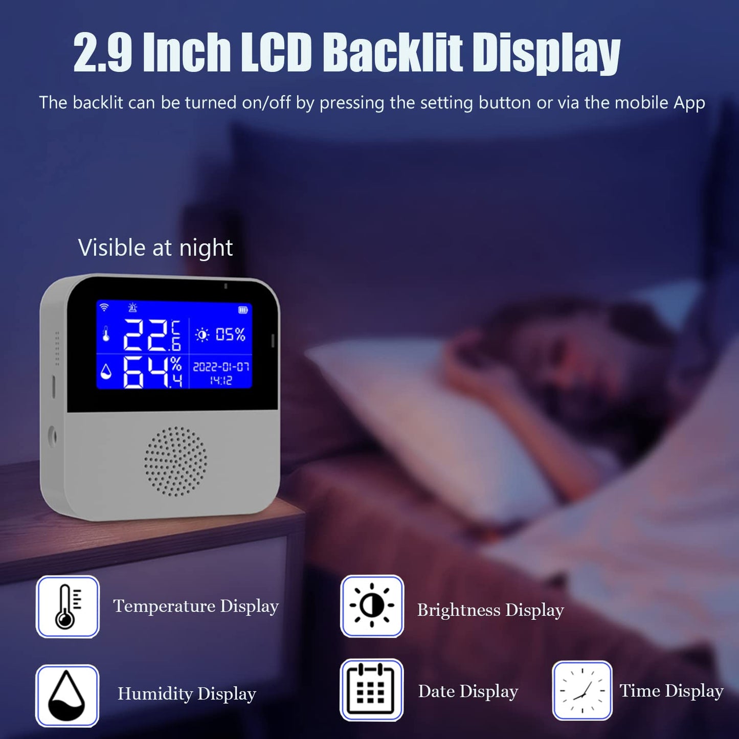 WiFi Thermometer Hygrometer with Waterproof Probe: Smart Temperature Humidity Sensor with LCD Backlit Screen & Calibration Function, App & Buzzer Alert, Indoor Temperature Monitor for Home Pet
