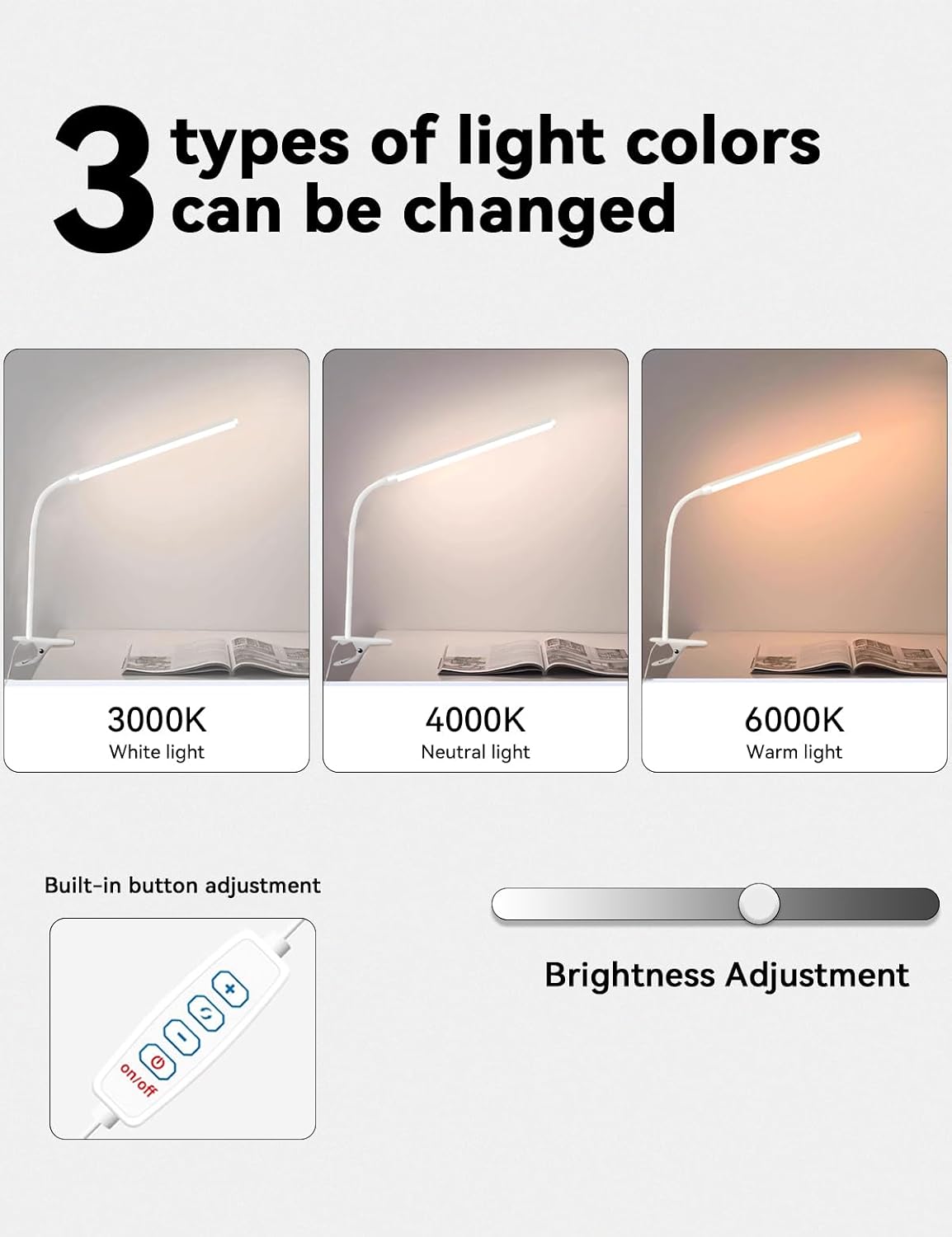 2 Pack LED Desk Lamp with Clamp, Desk Lamps for Home Office Three Colors Dimming, Computer Desk Monitor Light Bar Curved, Clip on Reading Accessories Lighting, Work from Home Essentials