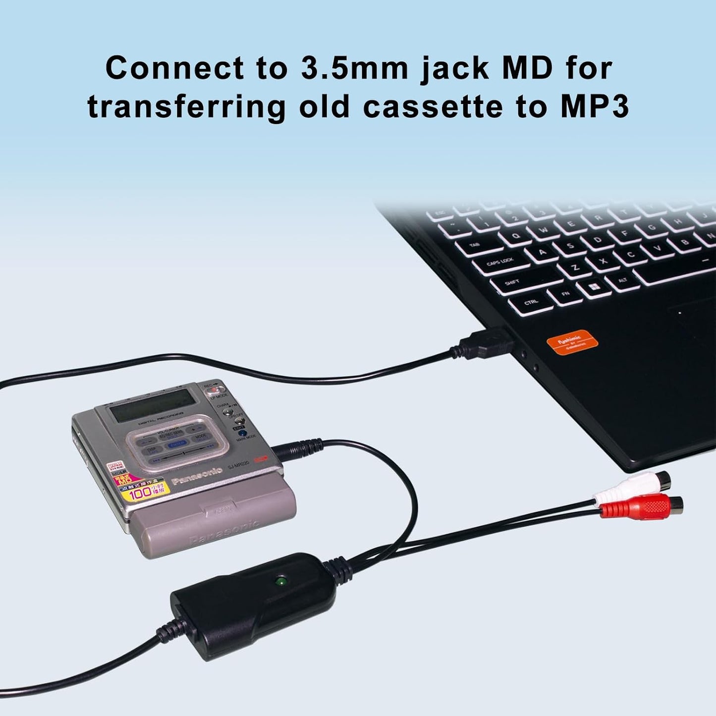 Wiistar USB2.0 Audio Capture Card RCA L/R+3.5mm Audio to USB up to 96kHz | Support Wave/MP3 for Tape MD CD Player Phono Laptop