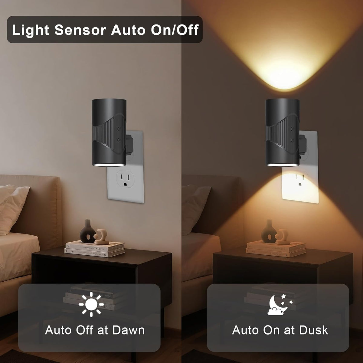 easuntec Night Lights Plug into Wall, Plug in Night Light, Night Light, Dusk to Dawn Light Sensor, 3 Light Modes, Dimmable Night Lights for Bedroom Bathroom Hallway Kitchen Stairs (Black, 2 Pack)