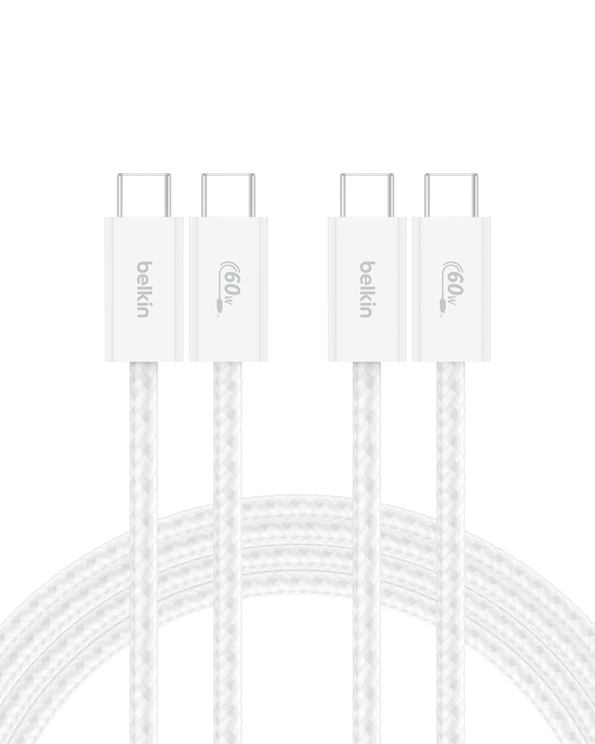 Belkin USB C to USB C 60W Braided Cable 2 Pack, 6.6ft iPhone Charger Cord | iPhone 15/16/17, Samsung Galaxy S26, Pixel 10, Airpods, iPad, Nintendo Switch 2, MacBook, Steam Deck, Travel, Chromebook