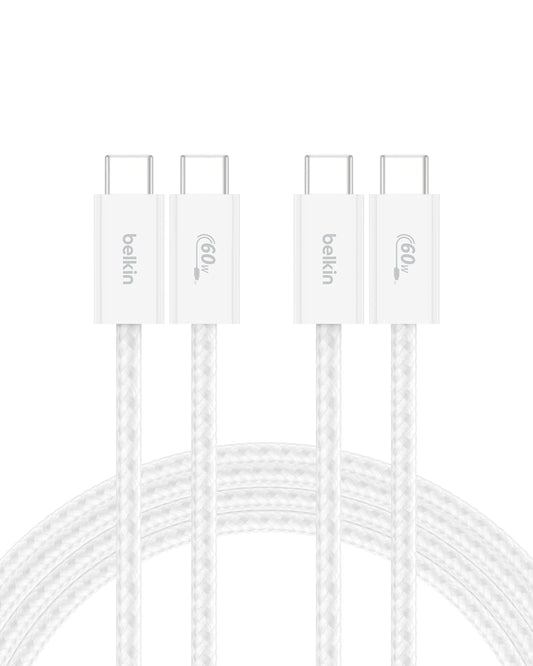 Belkin USB C to USB C 60W Braided Cable 2 Pack, 6.6ft iPhone Charger Cord | iPhone 15/16/17, Samsung Galaxy S26, Pixel 10, Airpods, iPad, Nintendo Switch 2, MacBook, Steam Deck, Travel, Chromebook