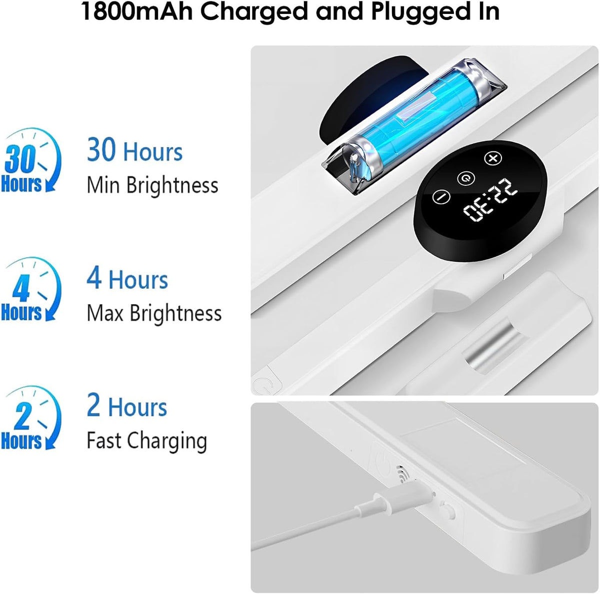 BY-J 21.6" Dimmable Mirror Lights,3 Colors Adjustable Wall Light with Led Light Bar,1800mAh Rechargeable Battery Makeup Light, Magnetic Light Bar for Cabinet,Kitchen,Closet,Bedside,Desk