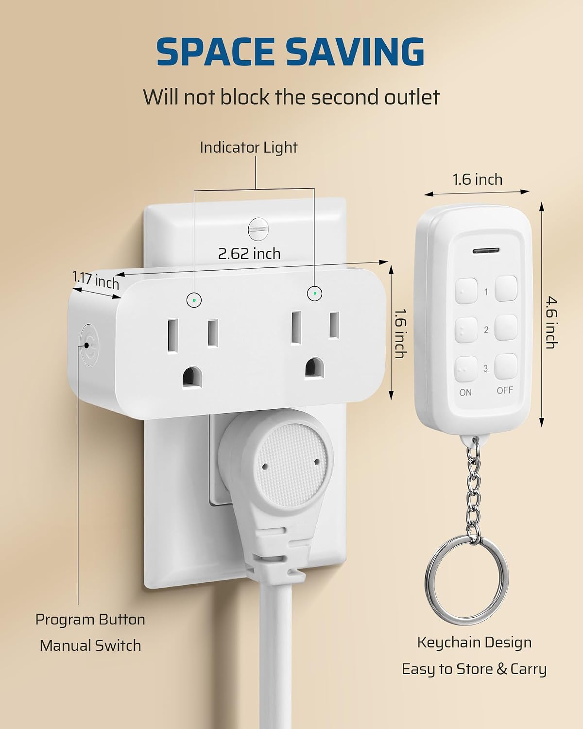 DEWENWILS Wireless Remote Control Outlet, 2 Independent Control Sockets Electrical Remote Light Switch, No Interference Remote Outlet Switch, No Wiring, 15A/1875W, 100 FT Range