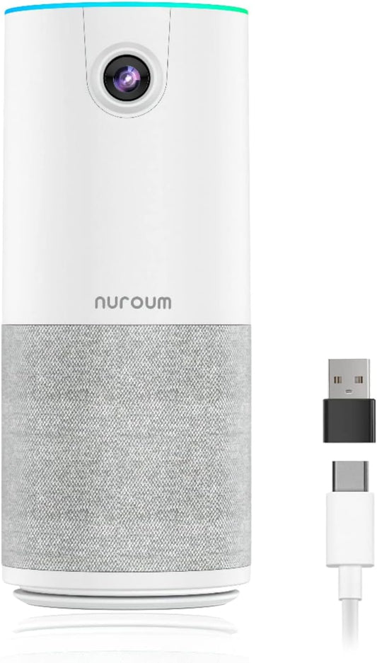 NUROUM C10 1080P Conference Webcam with Microphone Speaker, Portable | 4 Noise Cancelling MEMS Mics, 2MP CMOS Sensor, 90° FOV, 10ft Voice Pickup, Plug and Play, Broad Compatibility