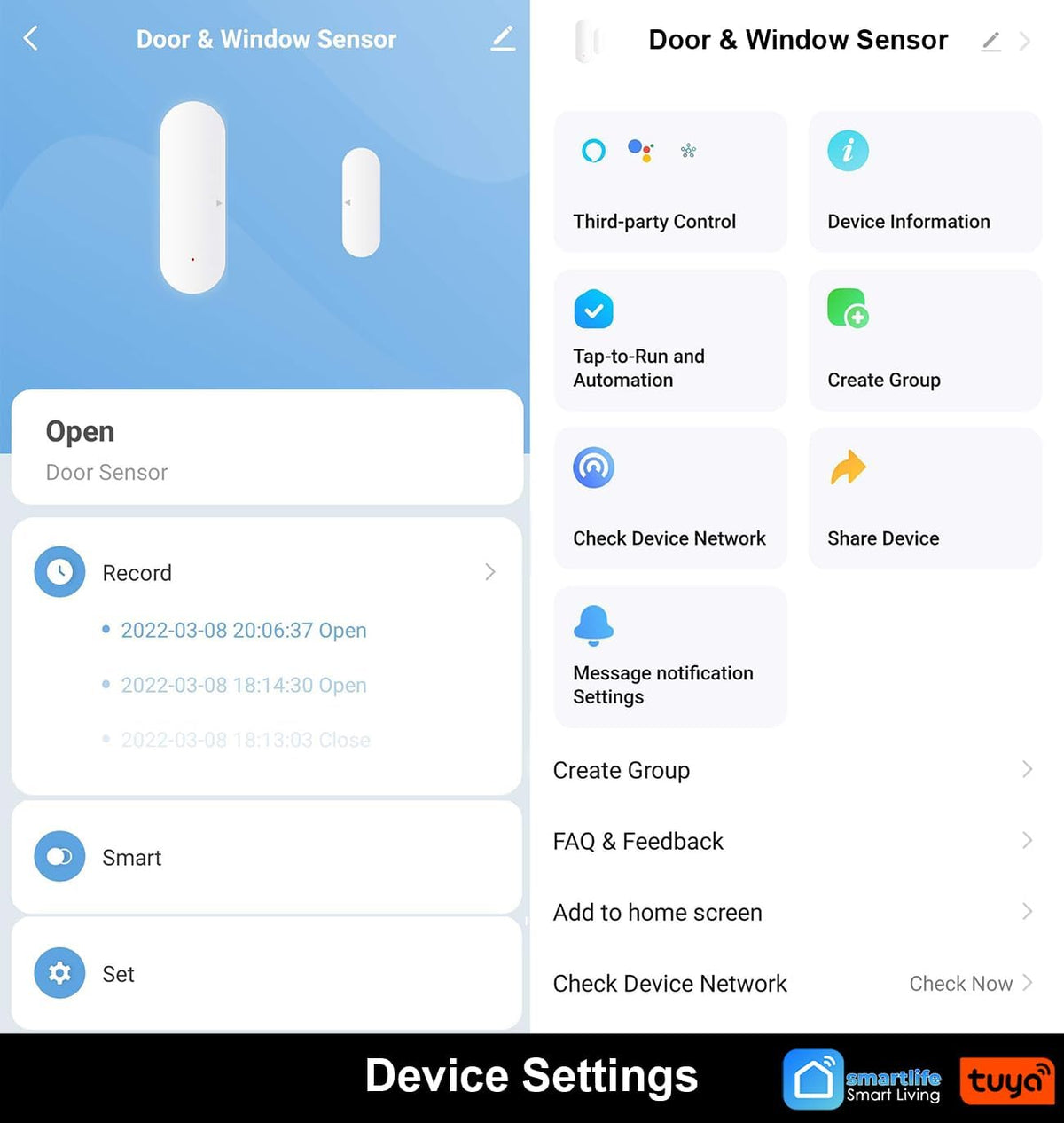 Smarter Living – Smart WiFi Door and Window Sensor (2-Pack), Phone Notifications via Smart Life, Tuya, Alexa and SmartThings, Create Automations, No Hub Required, Easy Setup