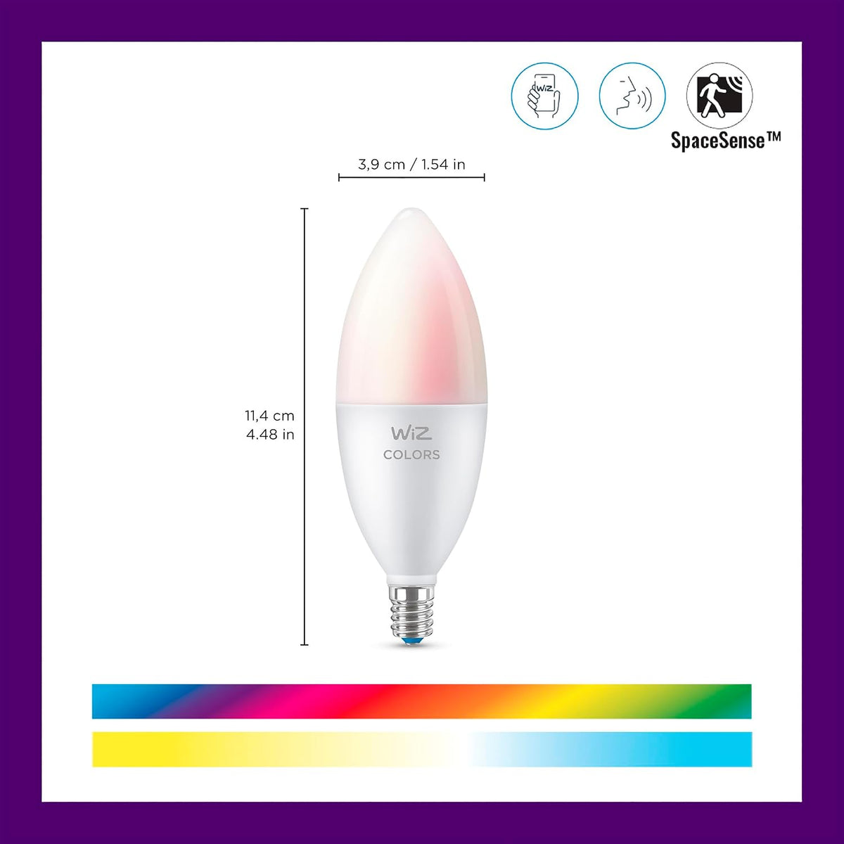 WiZ Connected 40W B12 Smart Candle-shape, E12 base, Full Color, Dimmable, 1-Pack, Indoor, Connect to Wi-Fi, Control Voice or App + Activate with Motion, Matter Compatible