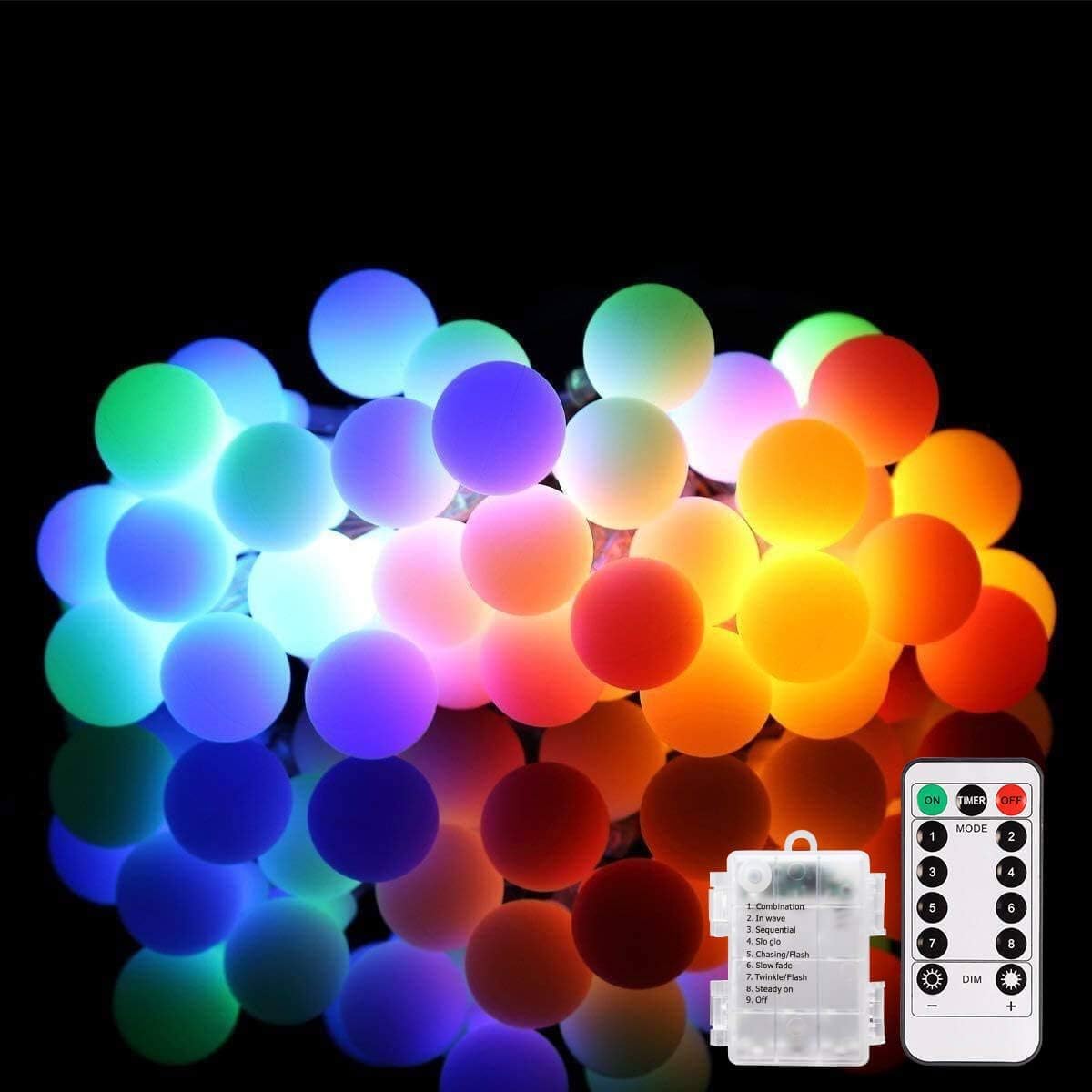 ALOVECO LED String Lights 18ft 50 LEDs Battery Operated String Lights with Remote 8 Modes Waterproof Globe Starry Fairy Lights for Outdoor Indoor Bedroom Garden Party Christmas Tree (Multicolor)