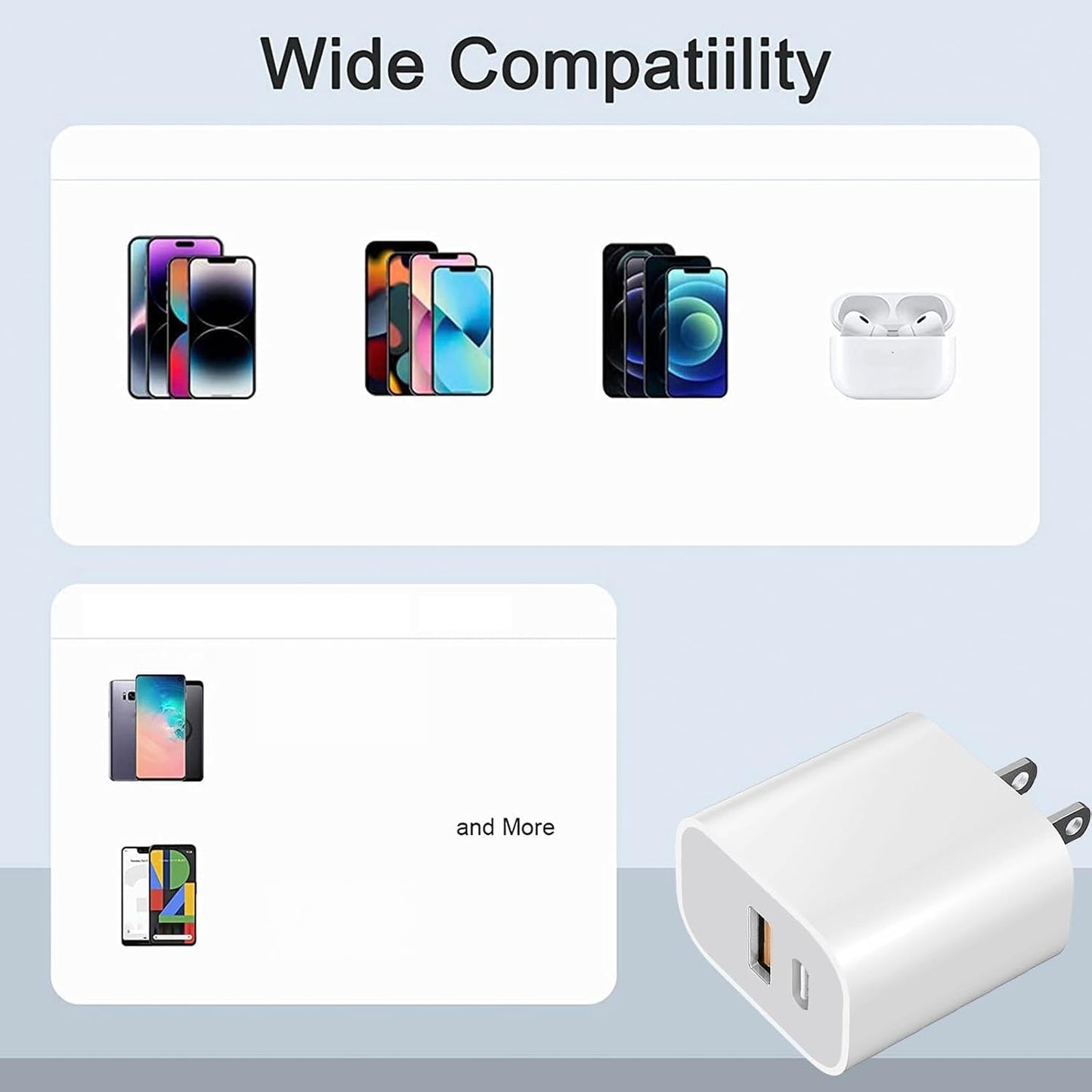 USB Power Block，wall Charging Adapter, Dual-Port Charger with c to c Cables for iPhone 17/16/16 Pro Max/15 Series/Pro and More (White, 4-Pack)