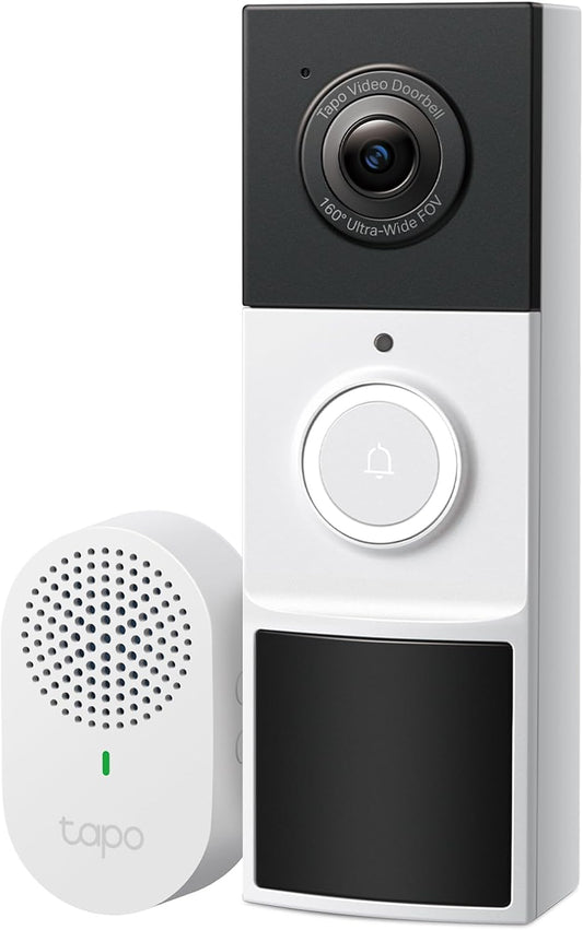 Tapo 2K Wireless Smart Video Doorbell with Chime - 160° Ultra-Wide View,Person Detection, Ring Call, 2-Way Audio, Subscription-Free Local Storage/Optional Cloud, Motion Only Alert, D210