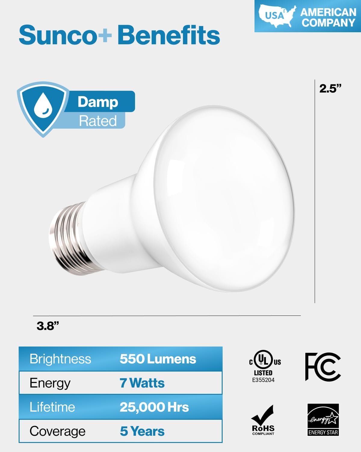 Sunco 10 Pack BR20 LED Bulb Flood Light, E26, 7W=50W, 2700K Soft White