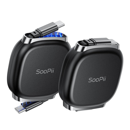 SOOPII 240W Retractable USB C Cable with Mag Snap Storage (2Pack 3.3FT) | Retractable USB C Fast Charging Cable with 5-Stage Length Preset Type C Cable for lPhone 17/16 Pro Max, Galaxy S25/24, Black