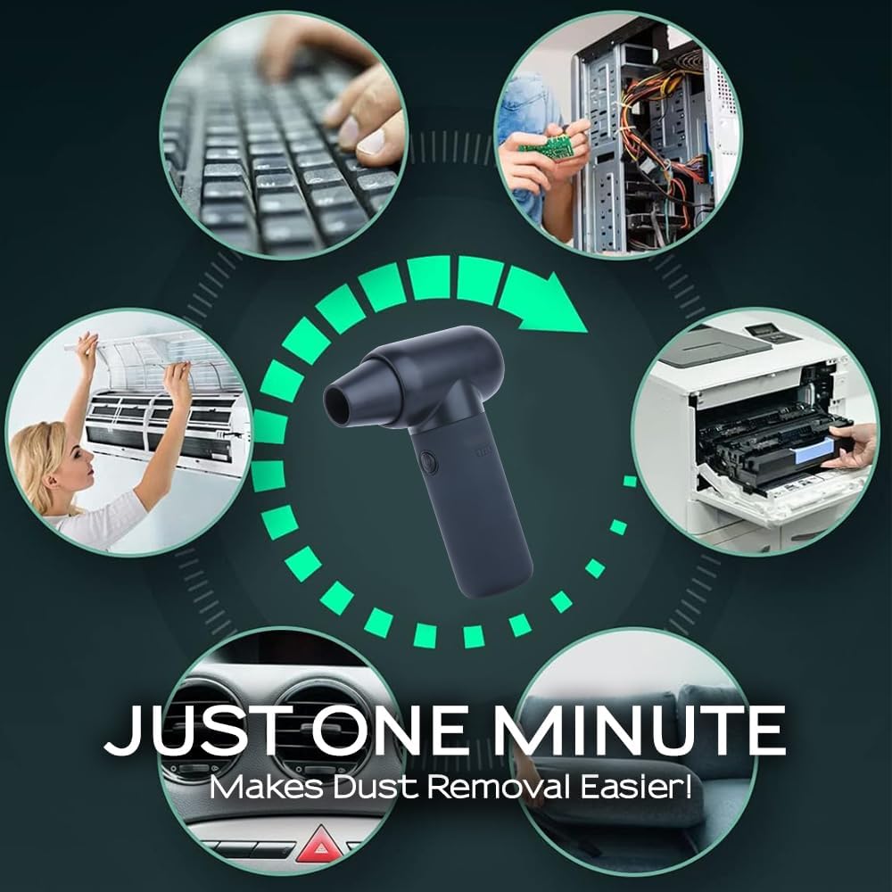Compressed Air Duster - Electric Duster for Hair Barber, 3 Gear Mini Portable Jet Dry Air Blower, for PC, Office,Salon, Fan, Laptop, Keyboard, Car -Black