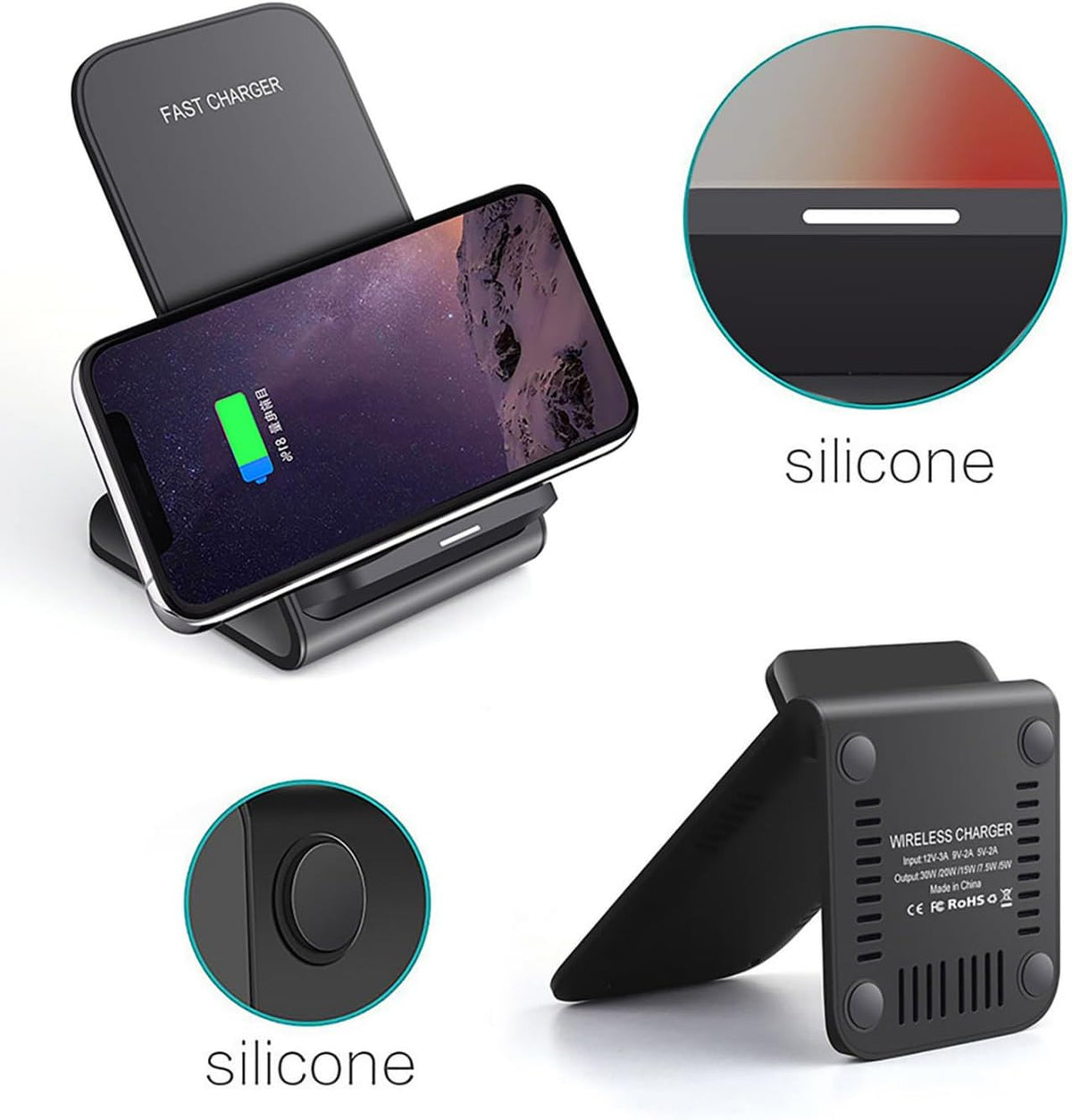 2 Pack Wireless Charging Stand, 20W Fast Charging Stand with QC3.0 Adapter for Samsung Galaxy S25/S25+/S25 Ultra/S24/S23/S22/S21/Note, for iPhone 17 Air Pro Max/16/15/14/13/12/11 Series, and More.