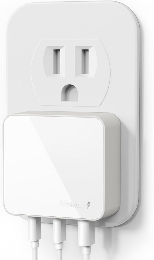 Nekmit 100W Flat USB C Charger Block, 3-Port GaN Fast Wall Charger(2*USB-C & 1*USB-A), USB C Wall Plug with Fixed Prongs for iPhone 17/16, MacBook Pro/Air, iPad, Galaxy and More