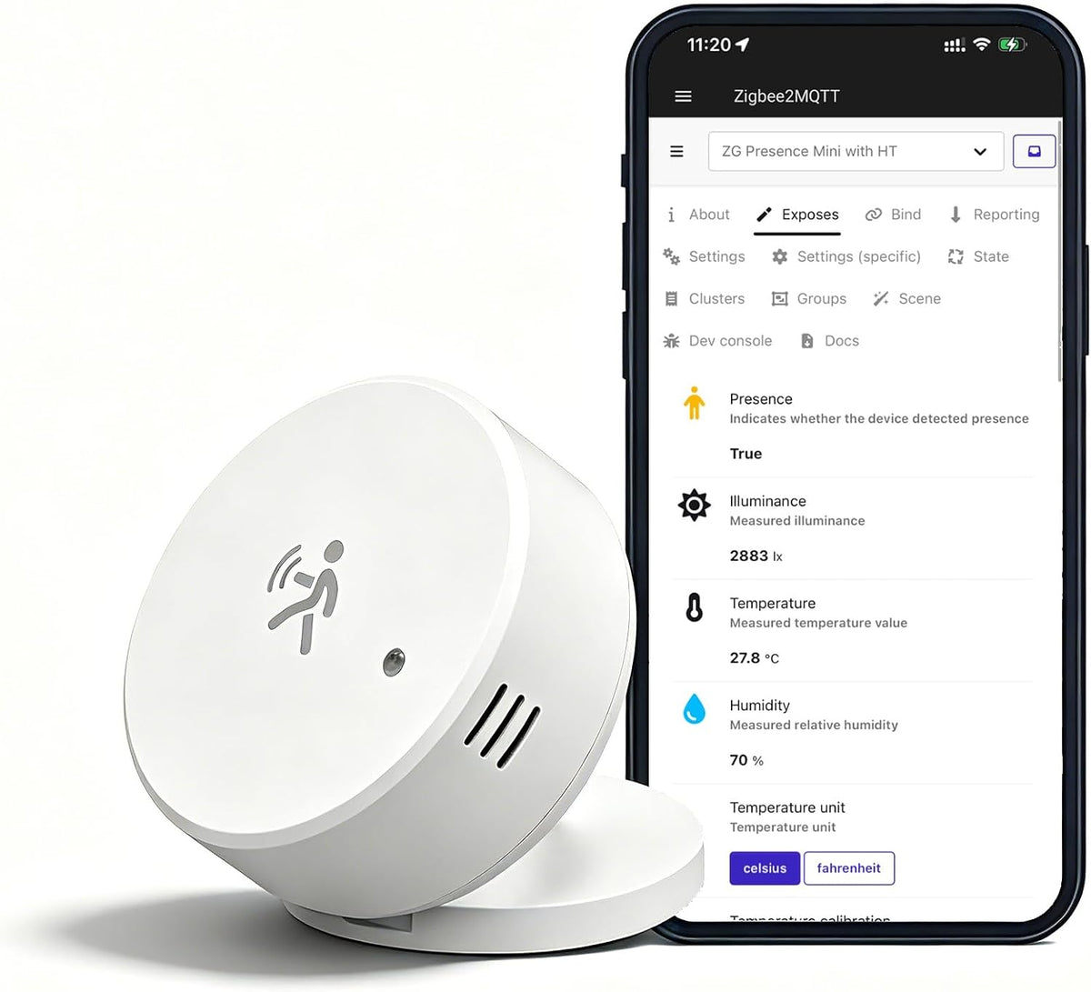 Zigbee Presence Sensor, Built-in Temperature, Humidity and Light Sensor