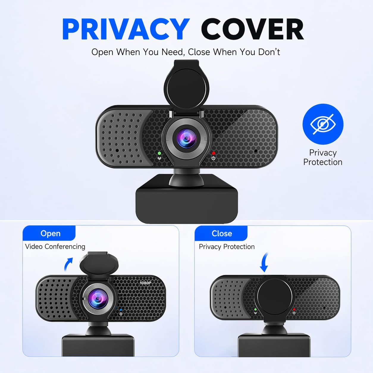 C26 1080P Webcam with Microphone USB Computer Camera USB-A-USB-C Adapter | 105° FOV Noise-Reducing Mic, Auto Light Correction, Privacy Cover & Tripod, Plug&Play for PC/Mac/Laptop, Zoom/Teams/Streaming