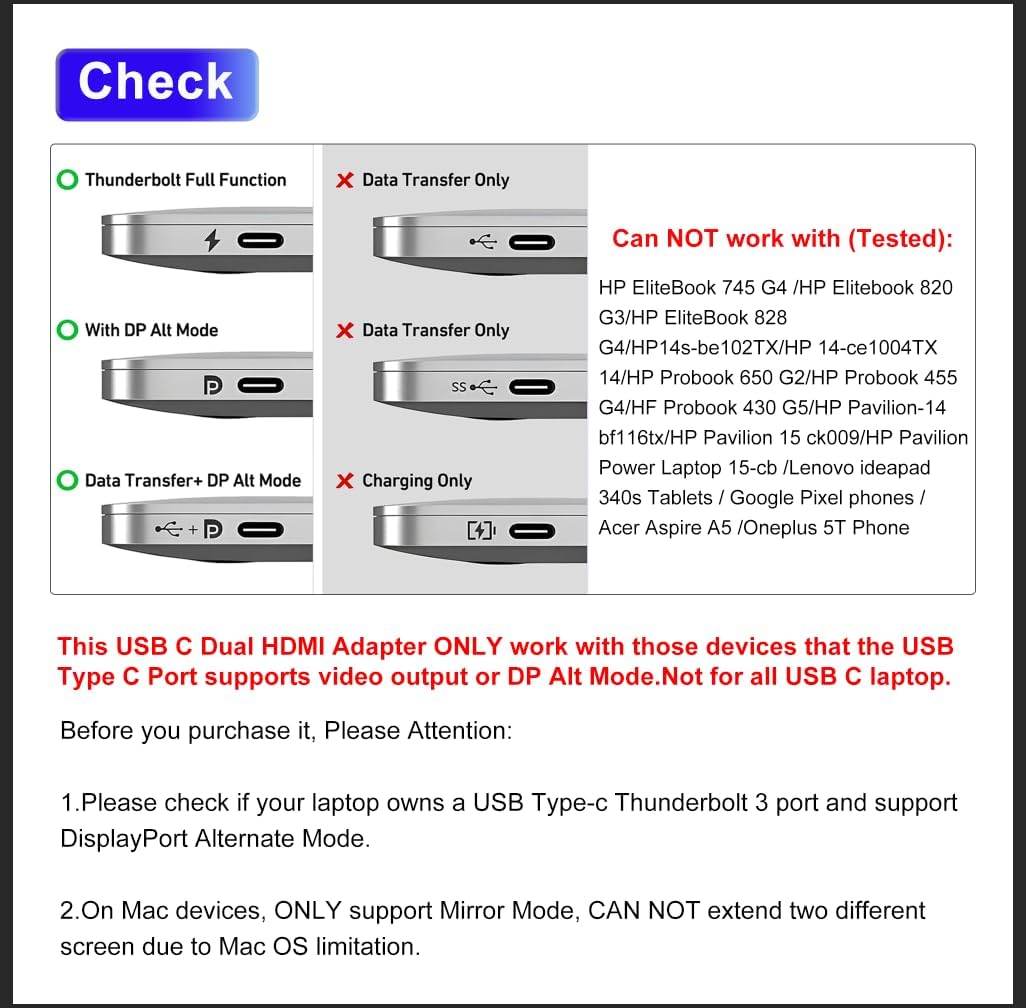 Docking Station Dual Monitor for Dell/HP/Lenovo/Mac Laptop, USB C Laptop Docking Station Dual Monitor, Dual HDMI Adapter for 2 Monitors, 8 in 1 USB C Hub Multiport Adapter with HDMI/USB/PD/SD/TF