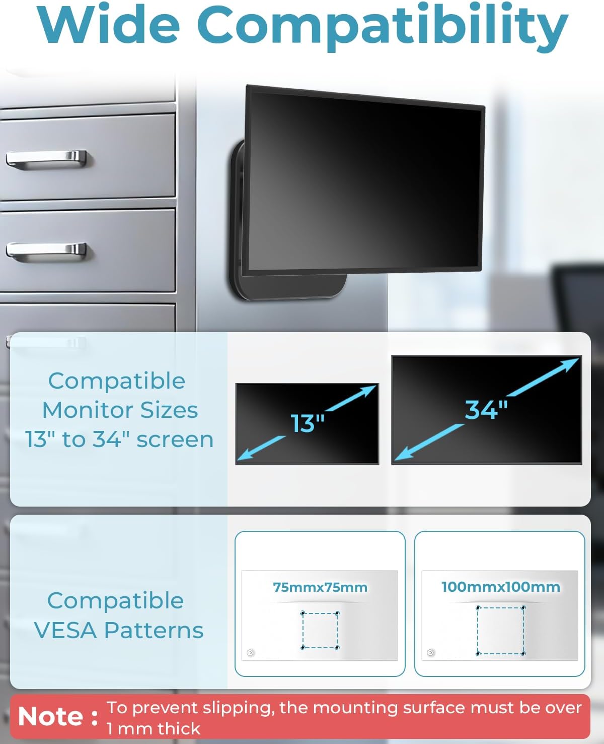 Magnetic Monitor Mount for 13"to 34”Screen Adjustable 360° Rotate Monitor Holder for Metal Surface with Handle Hold Up to 22LBS 75x75 or 100x100 VESA Screen Mounting Bracket for Metal Cabinet, Fridge