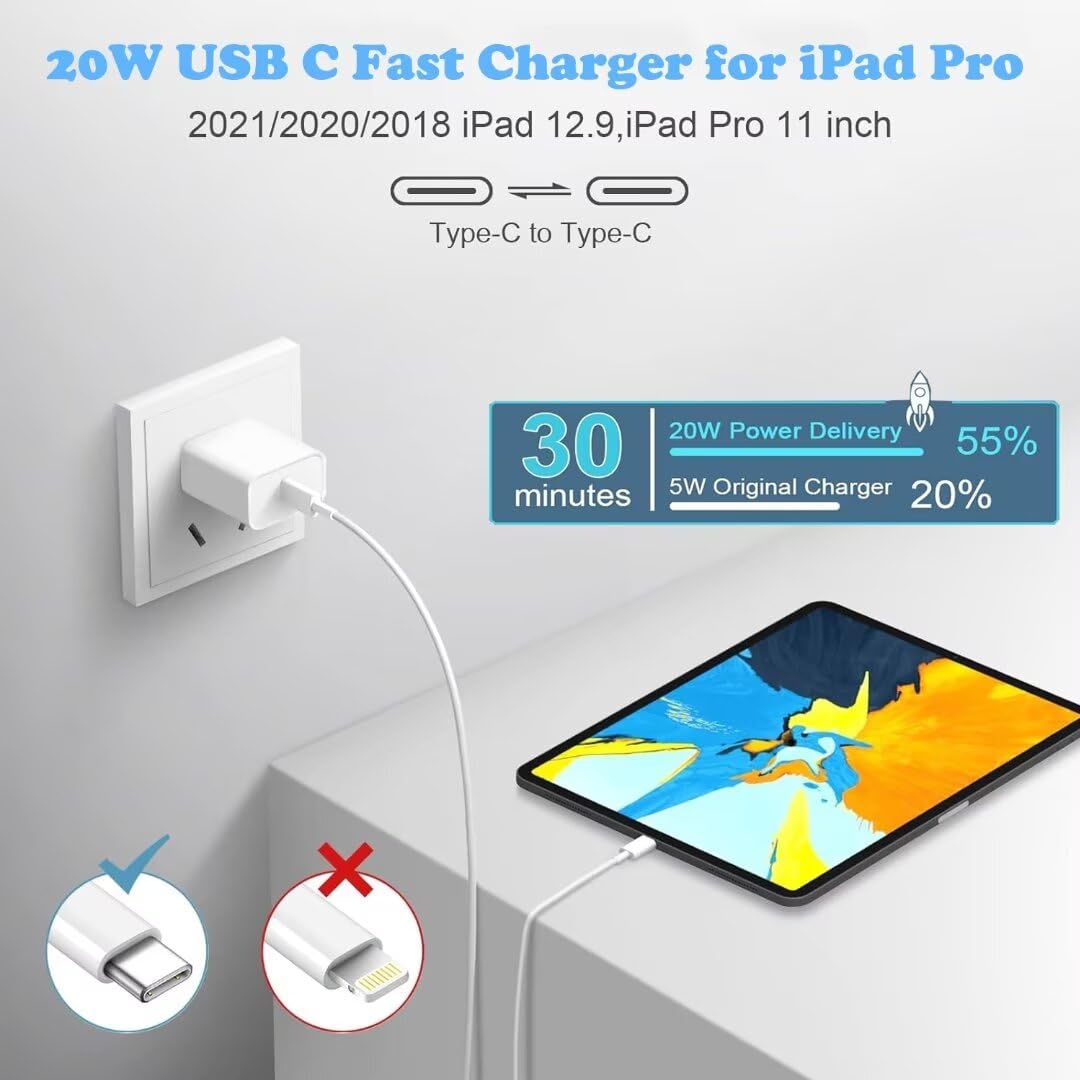 iPhone 17/16/15 Charger, USB C Charger, 2Pack 20W Type C Fast Wall Charge Power Adapter,6FT 60W USB-C to C Cable for iPhone Air/17Pro Max/15/16 Pro Max,iPad Pro 12.9/11 inch,iPad Air 5/4th,AirPods Pro