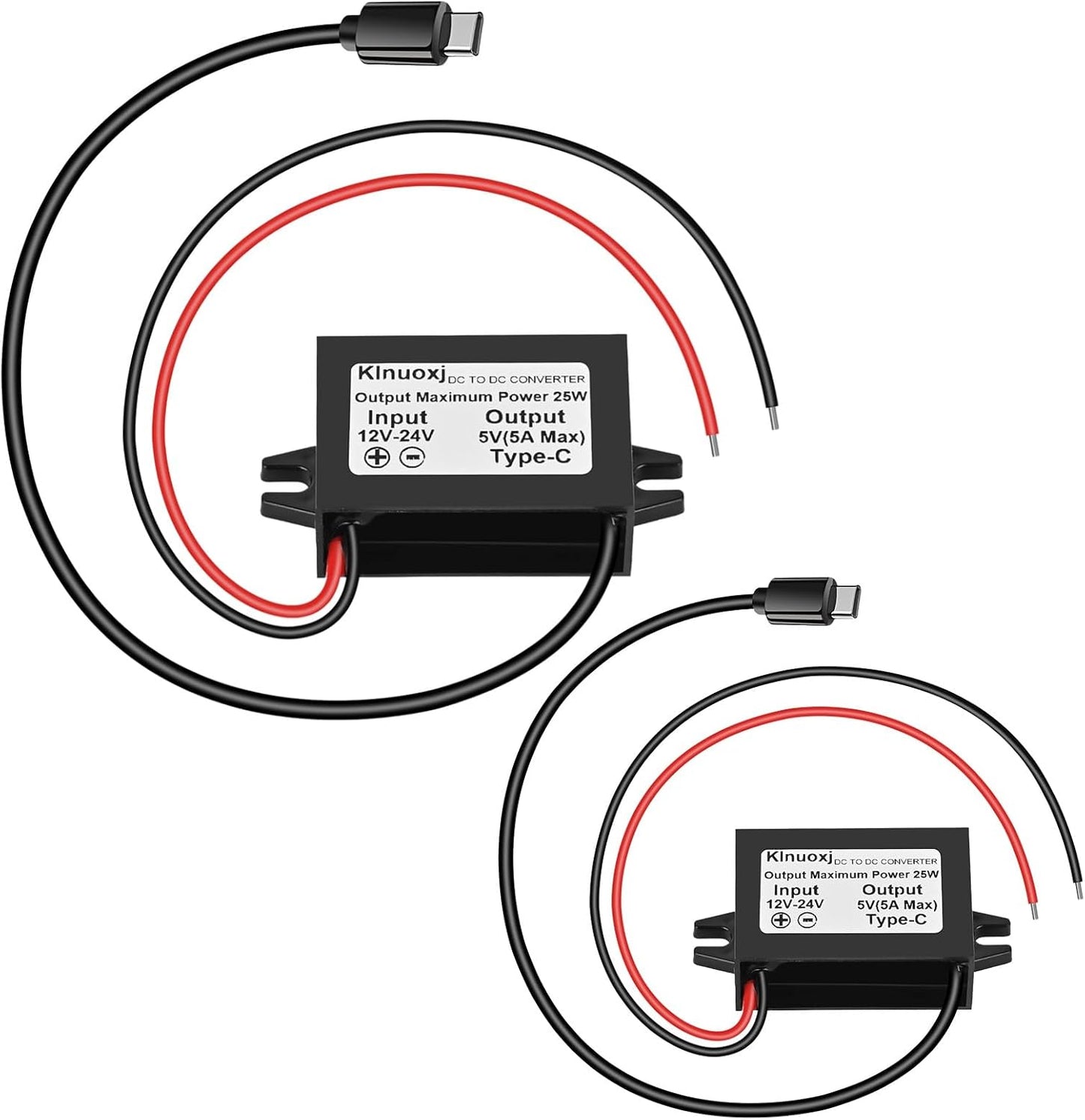 DC 12V/24V to 5V USB C Step Down Converter Type-C Interface 5A 25W Waterproof Buck Module Power Adapter Compatible with Raspberry Pi 4, Cell Phones 2-Pack