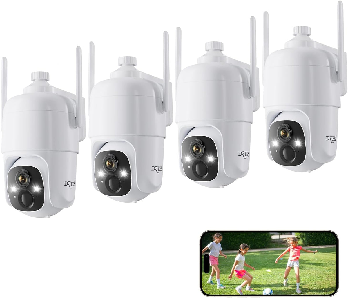Dzees 360° PTZ Security Cameras Wireless Outdoor WiFi 4-Pack