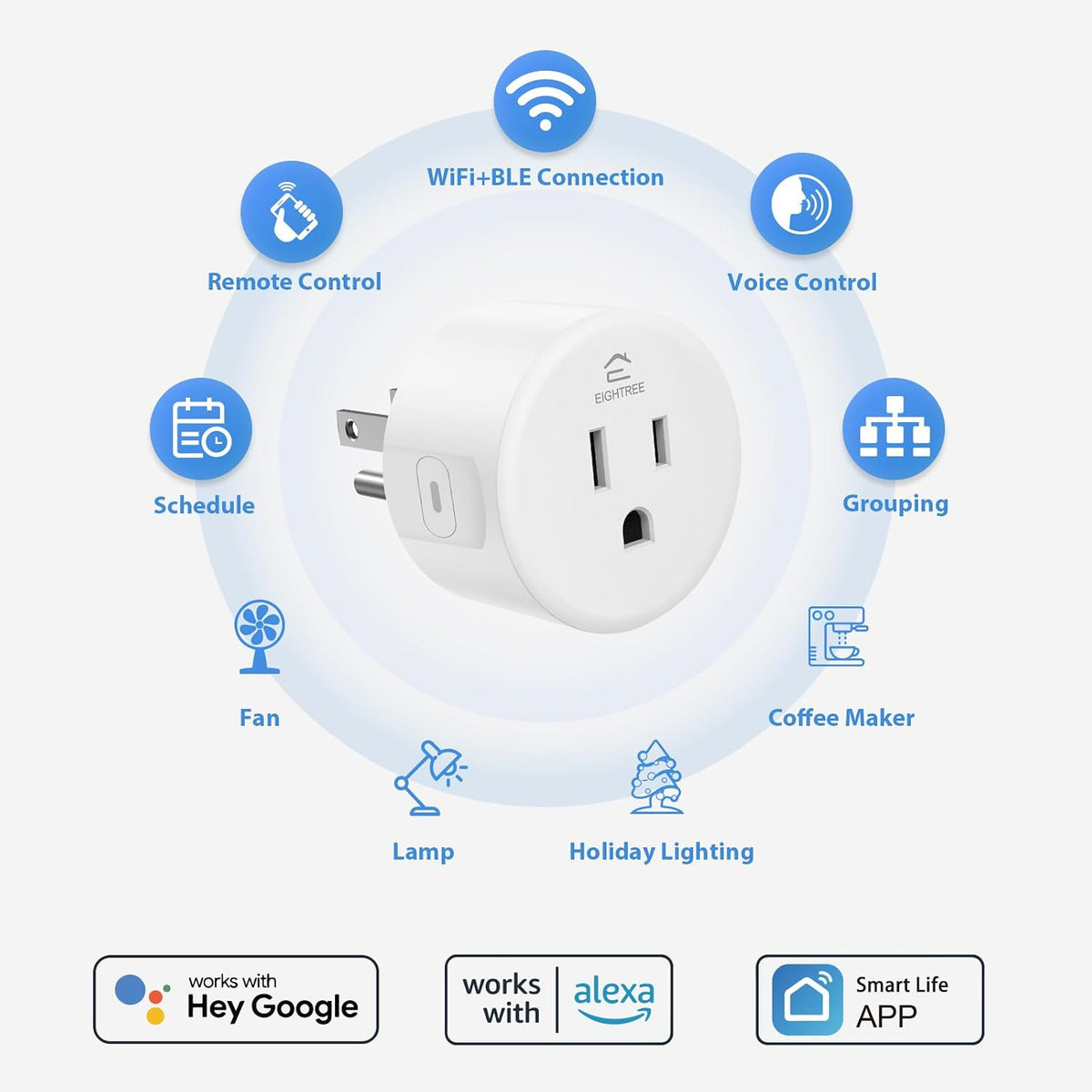 EIGHTREE Smart Plug WiFi Outlet Works with Alexa & Google Home, 15A, 2-Pack