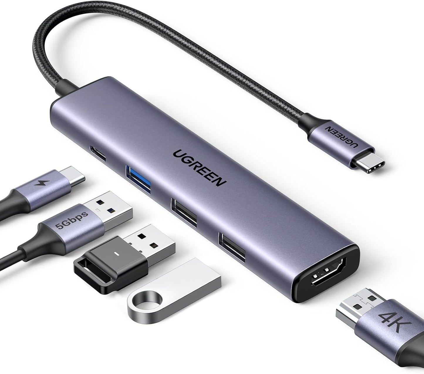 UGREEN USB C Hub 5 in 1 Multiport USB Adapter 4K HDMI, 100W Power Delivery | 3 USB-A Data Ports, USB C Dongle,compatible with MacBook Pro/Air M5/M4/M3/M2/M1, iPad Pro, iMac, iPhone 17 Pro/Pro Max