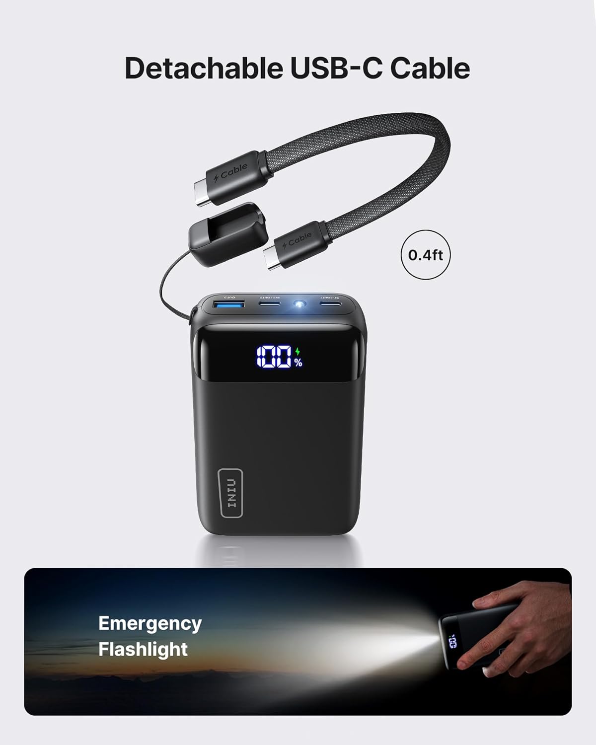 INIU Portable Charger, Smallest 20000mAh 22.5W Fast Charging Power Bank | USB-C Cable, Flight-Safe, Travel Essentials, Flashlight, Battery Pack for iPhone 17 Samsung Xiaomi Google, Mini Size