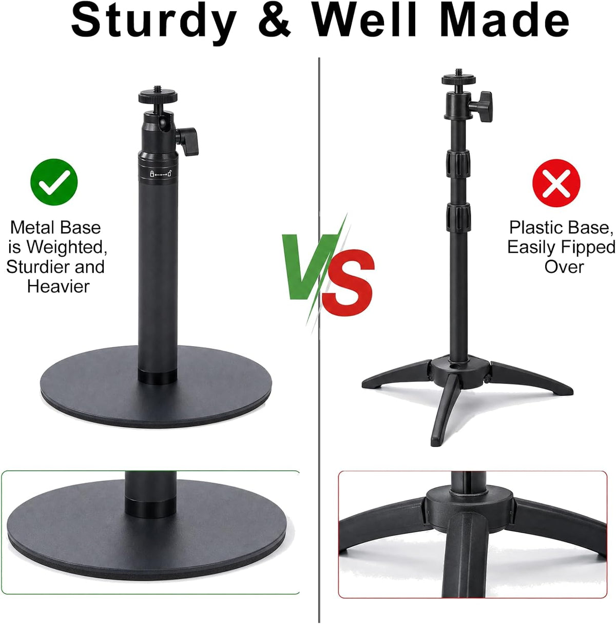 Webcam Stand for Desk, 28" Telescopic Tripod with Phone Holder, Desktop Webcam Mount Compatible with Logitech Webcam C922 C930e C920S C920 C615 C960 C920x BRIO 4K NexiGo N60, 1/4'' Thread